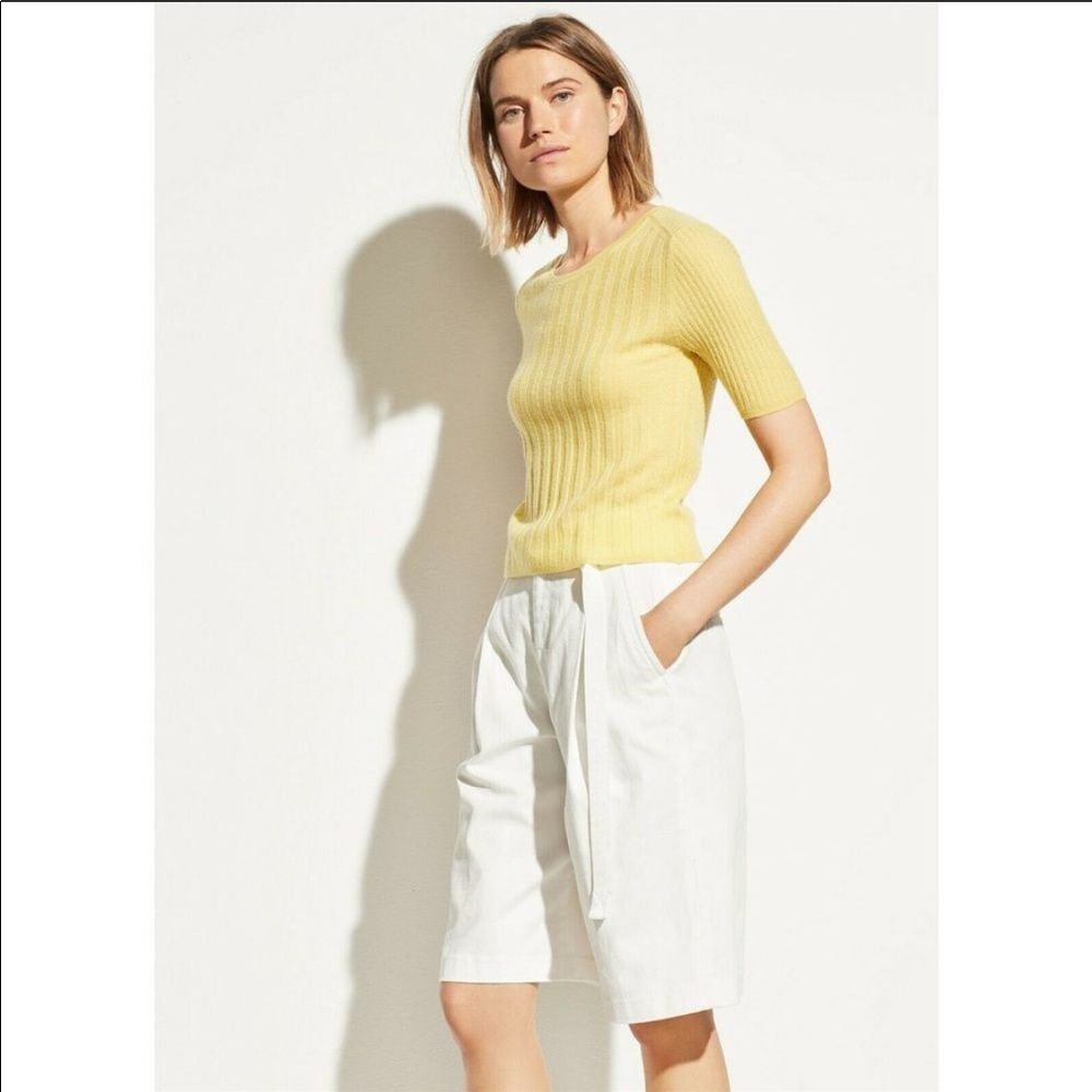 NWT Vince Elbow Sleeve Cashmere Pullover Citrine - Picture 2 of 6